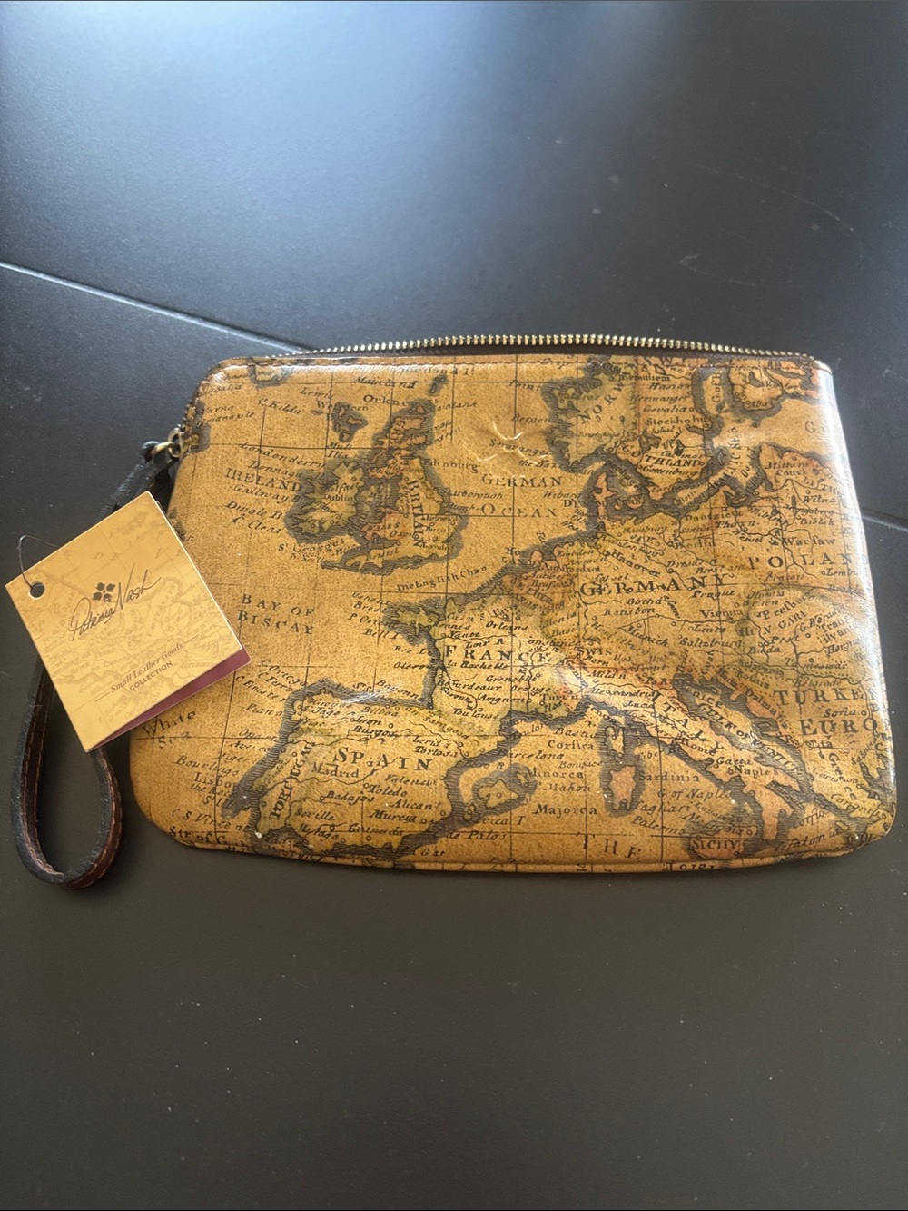 Patricia Nash Map-Print Leather Wristlet Clutch - Tan & Brown